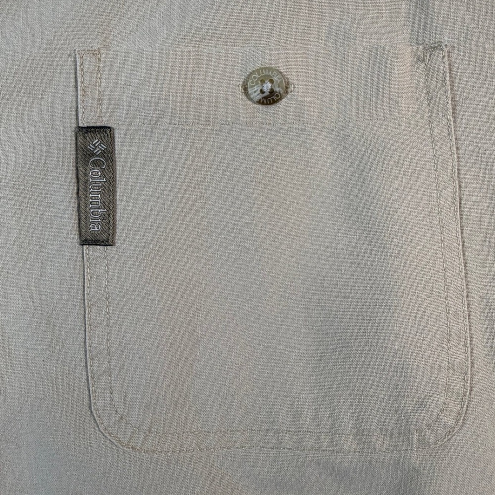 Columbia Mens Shooting Shirt Beige Tan Quilted Shoulder Patch Cotton Size L - Picture 5 of 13